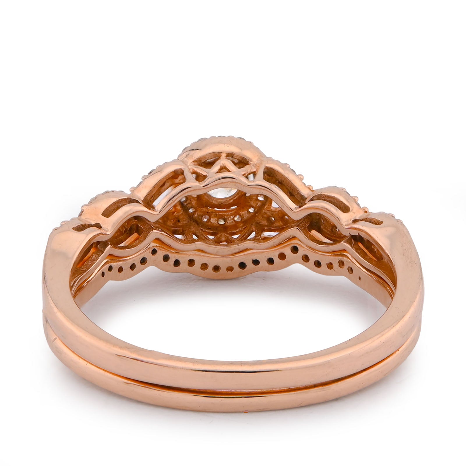 Round Solitaire Centre Infinity Style Natural Diamond Women Ring with Band 0.75CT 10K Rose Gold