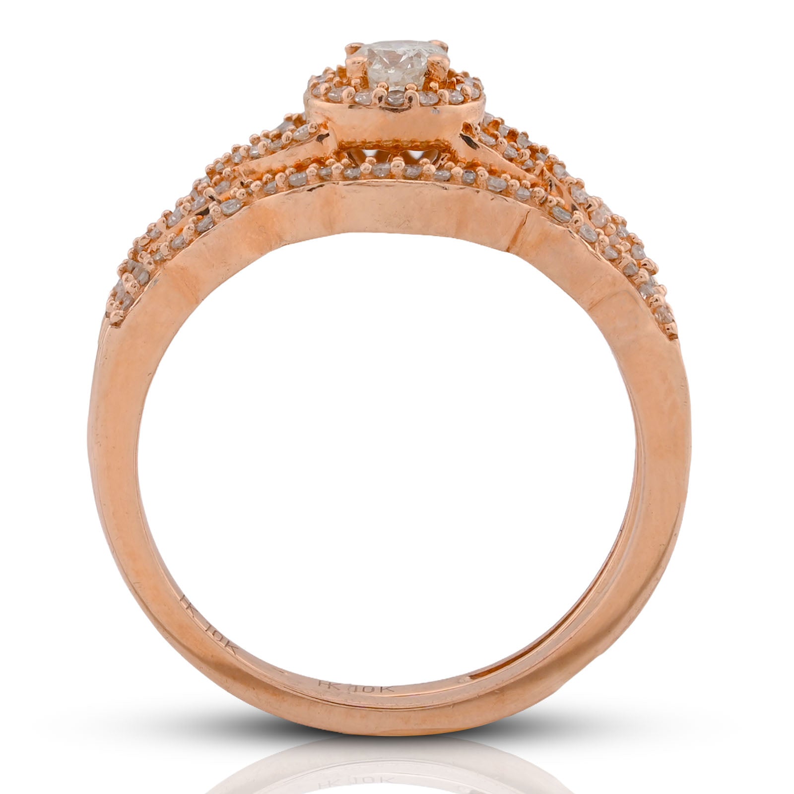 Round Solitaire Centre Infinity Style Natural Diamond Women Ring with Band 0.75CT 10K Rose Gold