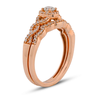 Round Solitaire Centre Infinity Style Natural Diamond Women Ring with Band 0.75CT 10K Rose Gold