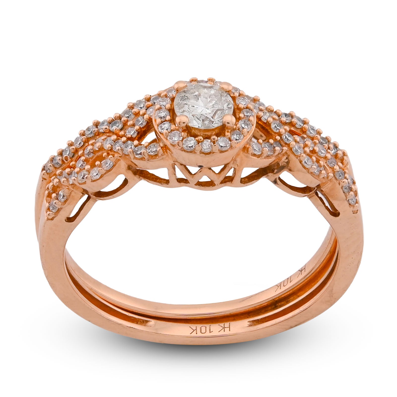 Round Solitaire Centre Infinity Style Natural Diamond Women Ring with Band 0.75CT 10K Rose Gold