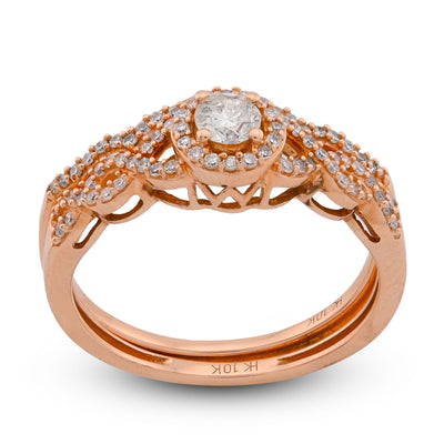 Round Solitaire Centre Infinity Style Natural Diamond Women Ring with Band 0.75CT 10K Rose Gold