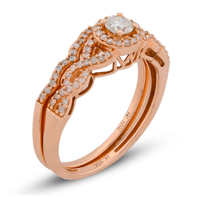 Round Solitaire Centre Infinity Style Natural Diamond Women Ring with Band 0.75CT 10K Rose Gold