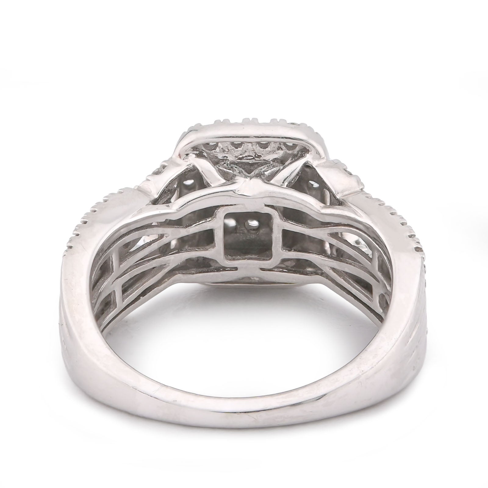 Rectangular Shape Baguette Centre Halo Natural Diamond 0.875CT Women Ring 14K White Gold