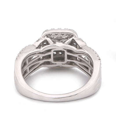 Rectangular Shape Baguette Centre Halo Natural Diamond 0.875CT Women Ring 14K White Gold