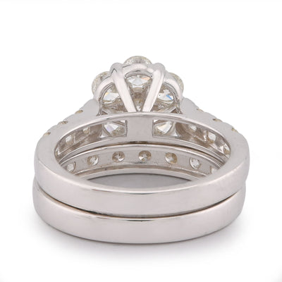7 Stone Flower Cluster Natural Diamond 2.94CT Women Ring with Band 14K White Gold