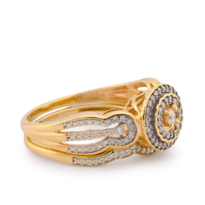 Round Halo Diamond Women Ring with Band Natural 1.29CT 10K Yellow Gold