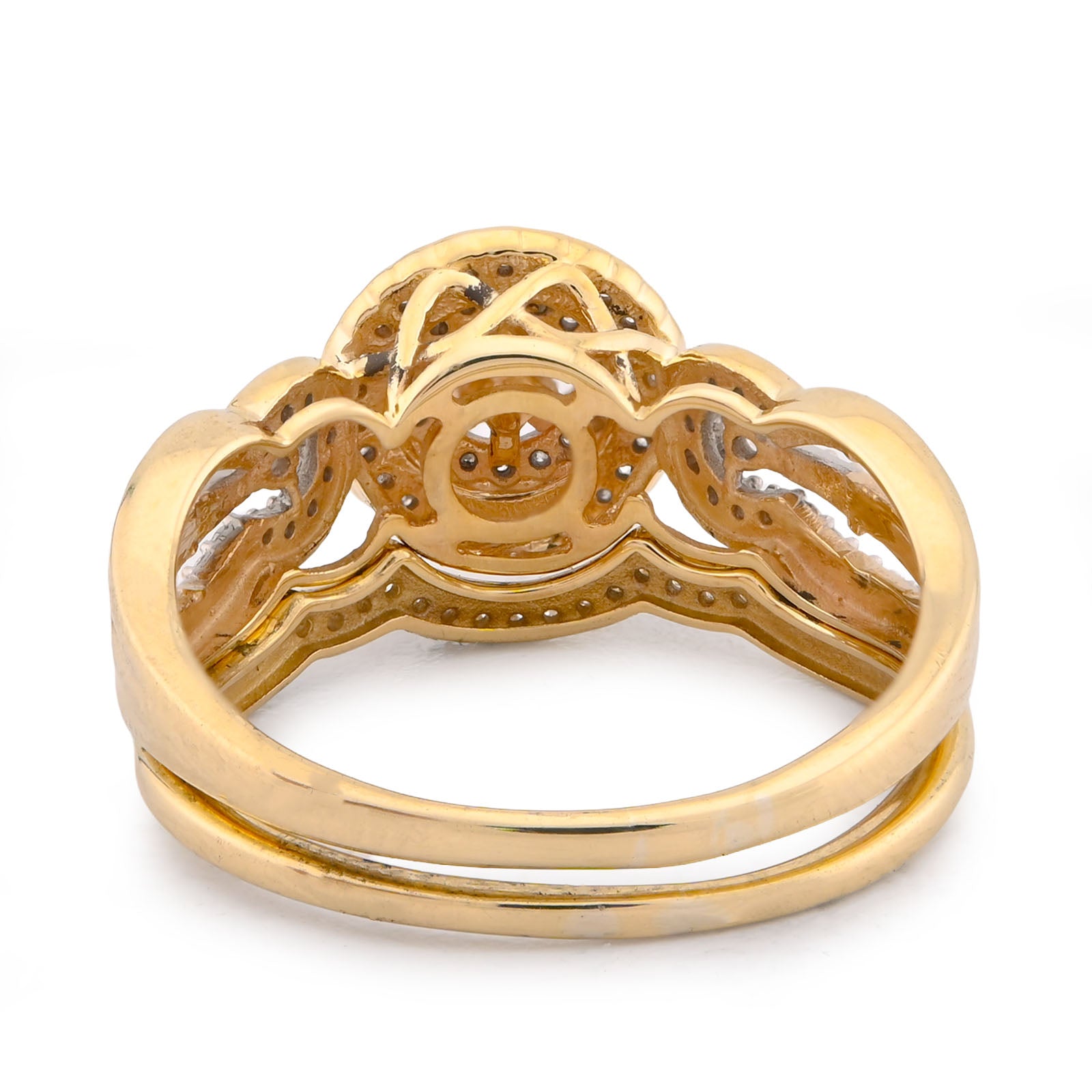 Round Halo Diamond Women Ring with Band Natural 1.29CT 10K Yellow Gold