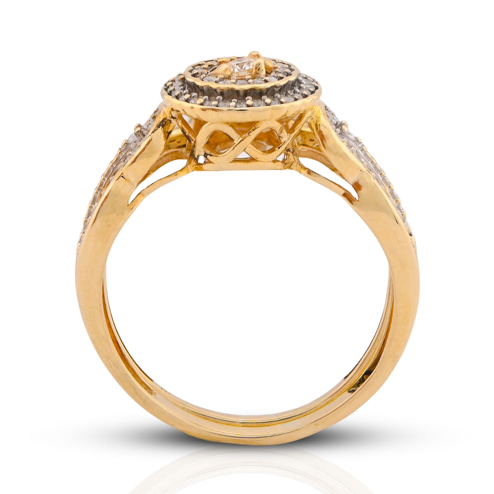 Round Halo Diamond Women Ring with Band Natural 1.29CT 10K Yellow Gold