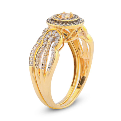 Round Halo Diamond Women Ring with Band Natural 1.29CT 10K Yellow Gold