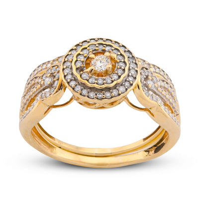 Round Halo Diamond Women Ring with Band Natural 1.29CT 10K Yellow Gold