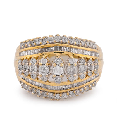 10K Yellow Gold Centre Marquise Shape Five Row 2.5CT Natural Diamond Women Ring