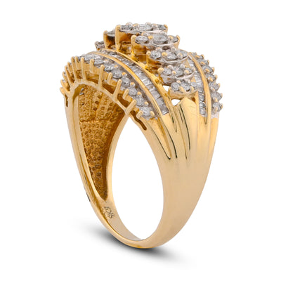 10K Yellow Gold Centre Marquise Shape Five Row 2.5CT Natural Diamond Women Ring