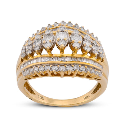 10K Yellow Gold Centre Marquise Shape Five Row 2.5CT Natural Diamond Women Ring
