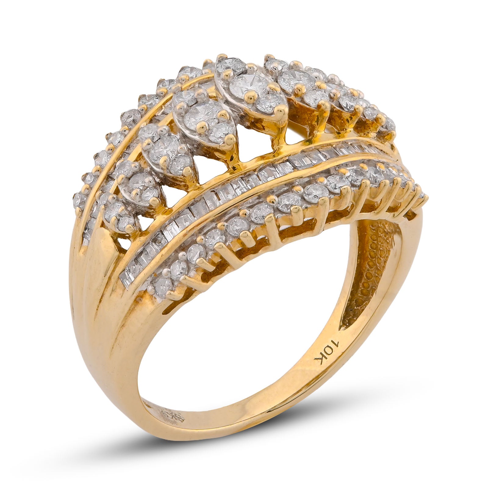 10K Yellow Gold Centre Marquise Shape Five Row 2.5CT Natural Diamond Women Ring