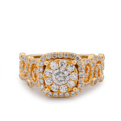 Round Solitaire Rectangular Halo Side Design 2.5CT Natural Diamond Women Ring 14K Yellow Gold