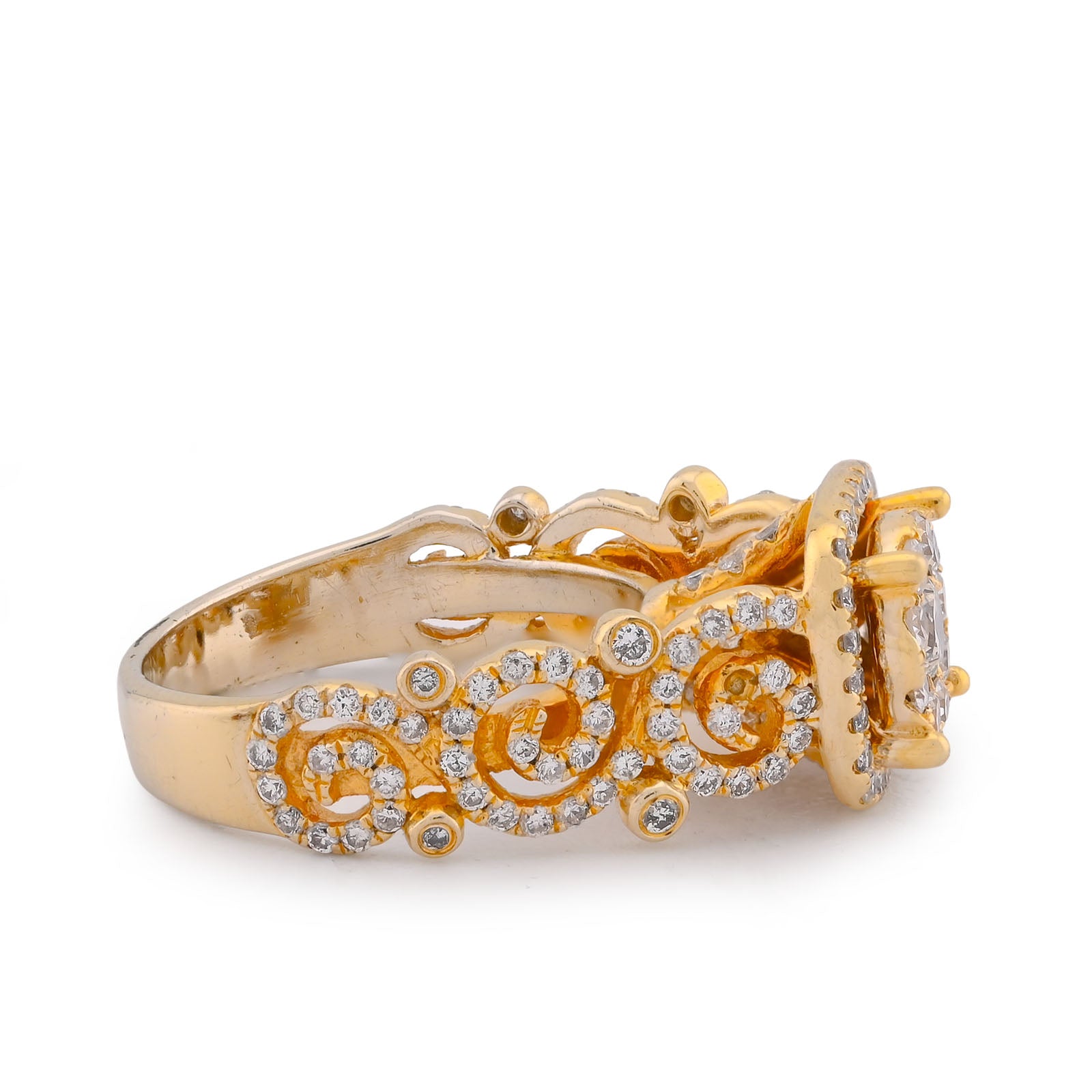 Round Solitaire Rectangular Halo Side Design 2.5CT Natural Diamond Women Ring 14K Yellow Gold