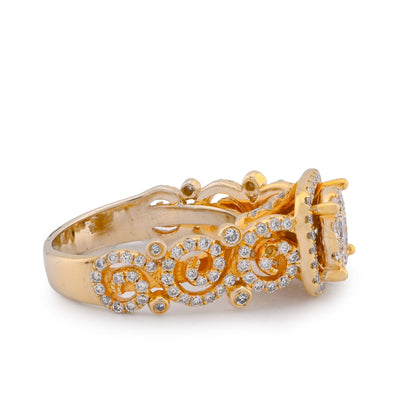 Round Solitaire Rectangular Halo Side Design 2.5CT Natural Diamond Women Ring 14K Yellow Gold