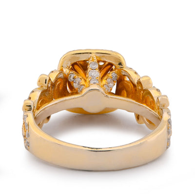Round Solitaire Rectangular Halo Side Design 2.5CT Natural Diamond Women Ring 14K Yellow Gold