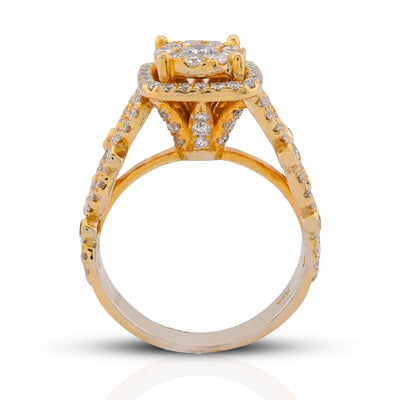 Round Solitaire Rectangular Halo Side Design 2.5CT Natural Diamond Women Ring 14K Yellow Gold