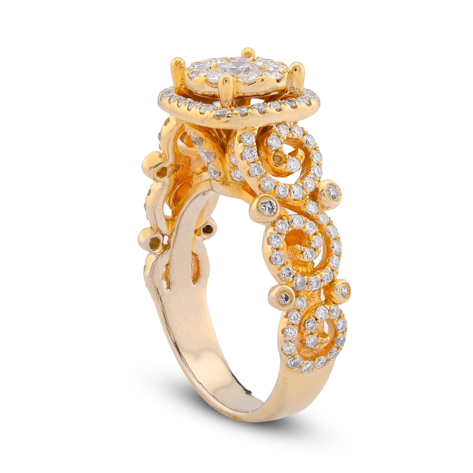 Round Solitaire Rectangular Halo Side Design 2.5CT Natural Diamond Women Ring 14K Yellow Gold