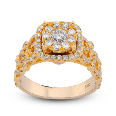 Round Solitaire Rectangular Halo Side Design 2.5CT Natural Diamond Women Ring 14K Yellow Gold