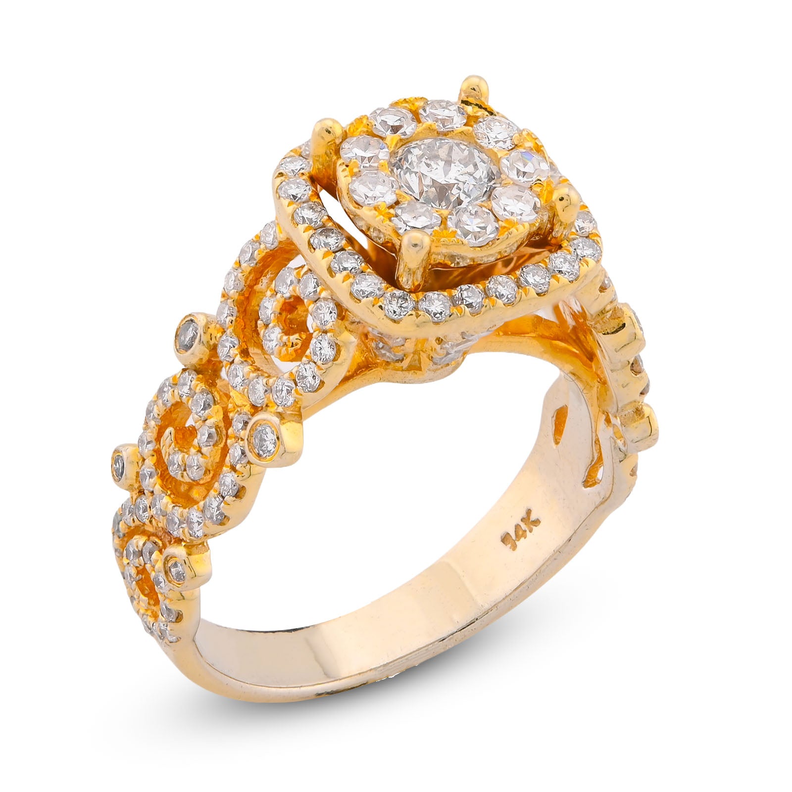 Round Solitaire Rectangular Halo Side Design 2.5CT Natural Diamond Women Ring 14K Yellow Gold