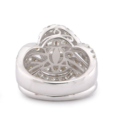 14K White Gold Natural Diamond Halo Flower Cluster Centre Princess Cut 3.13CT Women Ring with Band