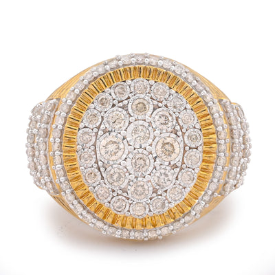 10K Yellow Gold 2CT Oval Halo Illusion Set Natural Diamond 3 Step Men Pinky Ring