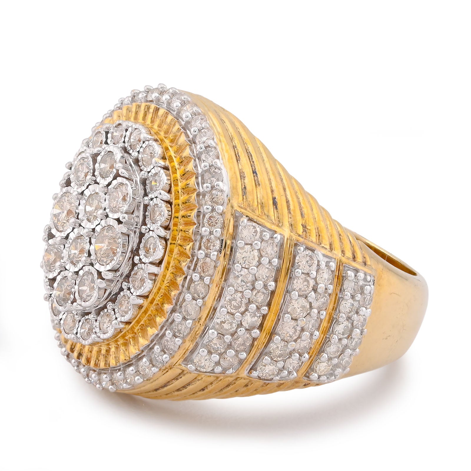 10K Yellow Gold 2CT Oval Halo Illusion Set Natural Diamond 3 Step Men Pinky Ring