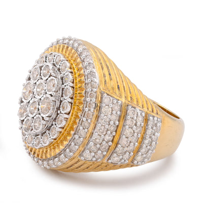 10K Yellow Gold 2CT Oval Halo Illusion Set Natural Diamond 3 Step Men Pinky Ring