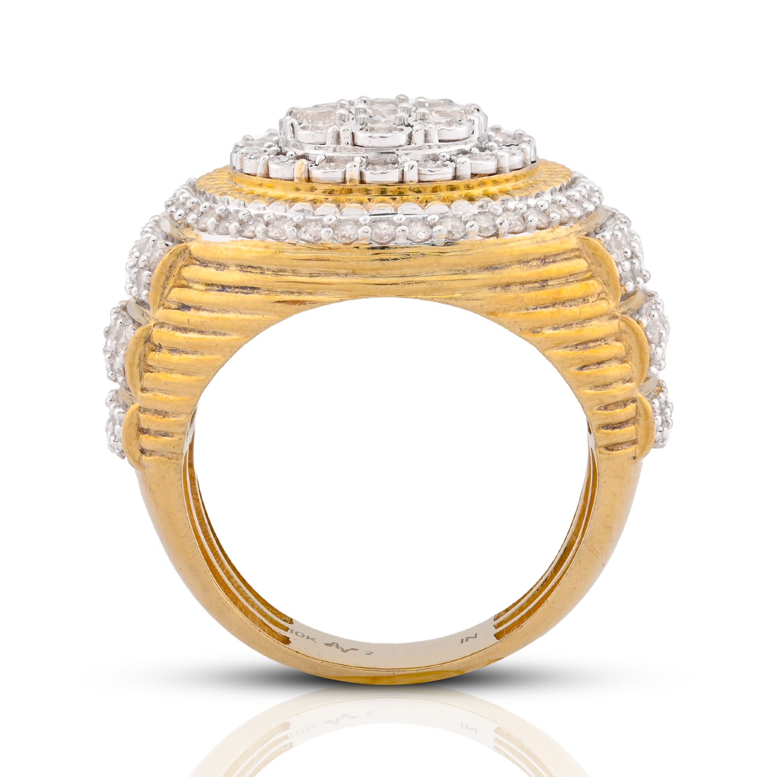 10K Yellow Gold 2CT Oval Halo Illusion Set Natural Diamond 3 Step Men Pinky Ring