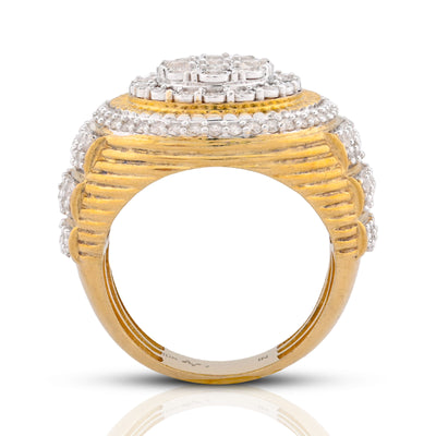 10K Yellow Gold 2CT Oval Halo Illusion Set Natural Diamond 3 Step Men Pinky Ring