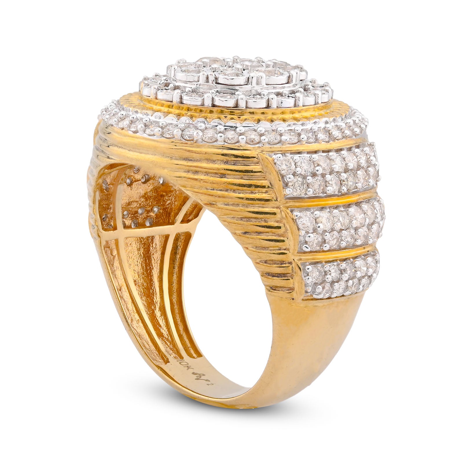 10K Yellow Gold 2CT Oval Halo Illusion Set Natural Diamond 3 Step Men Pinky Ring