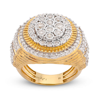10K Yellow Gold 2CT Oval Halo Illusion Set Natural Diamond 3 Step Men Pinky Ring
