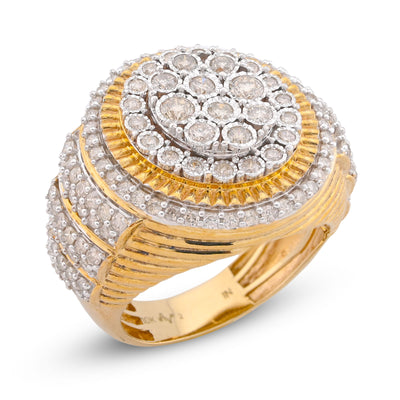 10K Yellow Gold 2CT Oval Halo Illusion Set Natural Diamond 3 Step Men Pinky Ring