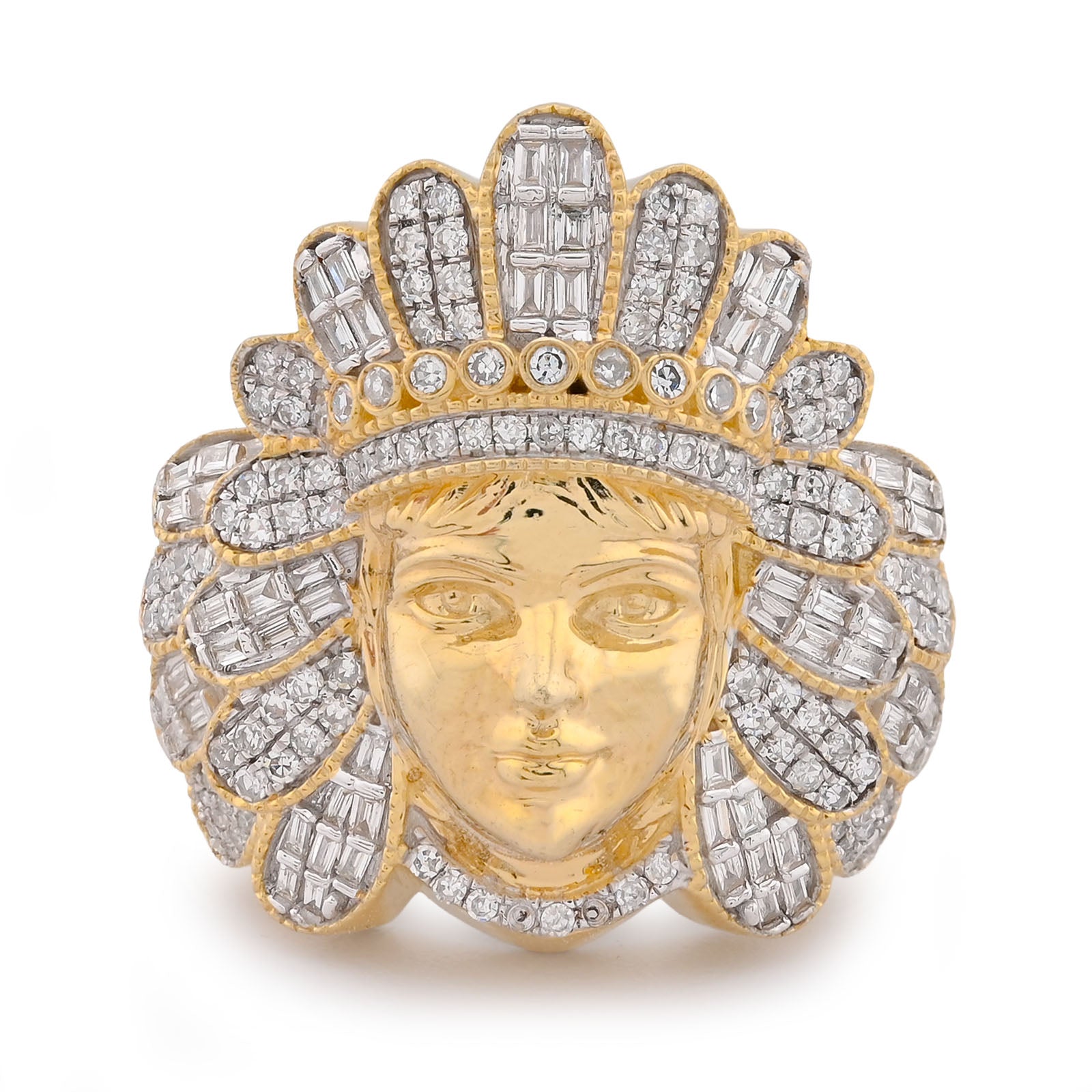 10K Yellow Gold 1.05CT Natural Diamond Indian Tribe Baguette Men Pinky Ring