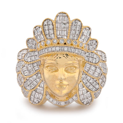 10K Yellow Gold 1.05CT Natural Diamond Indian Tribe Baguette Men Pinky Ring