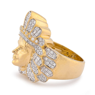10K Yellow Gold 1.05CT Natural Diamond Indian Tribe Baguette Men Pinky Ring