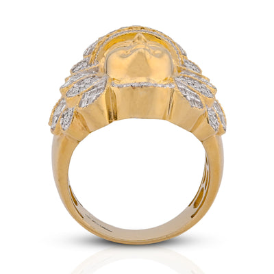 10K Yellow Gold 1.05CT Natural Diamond Indian Tribe Baguette Men Pinky Ring