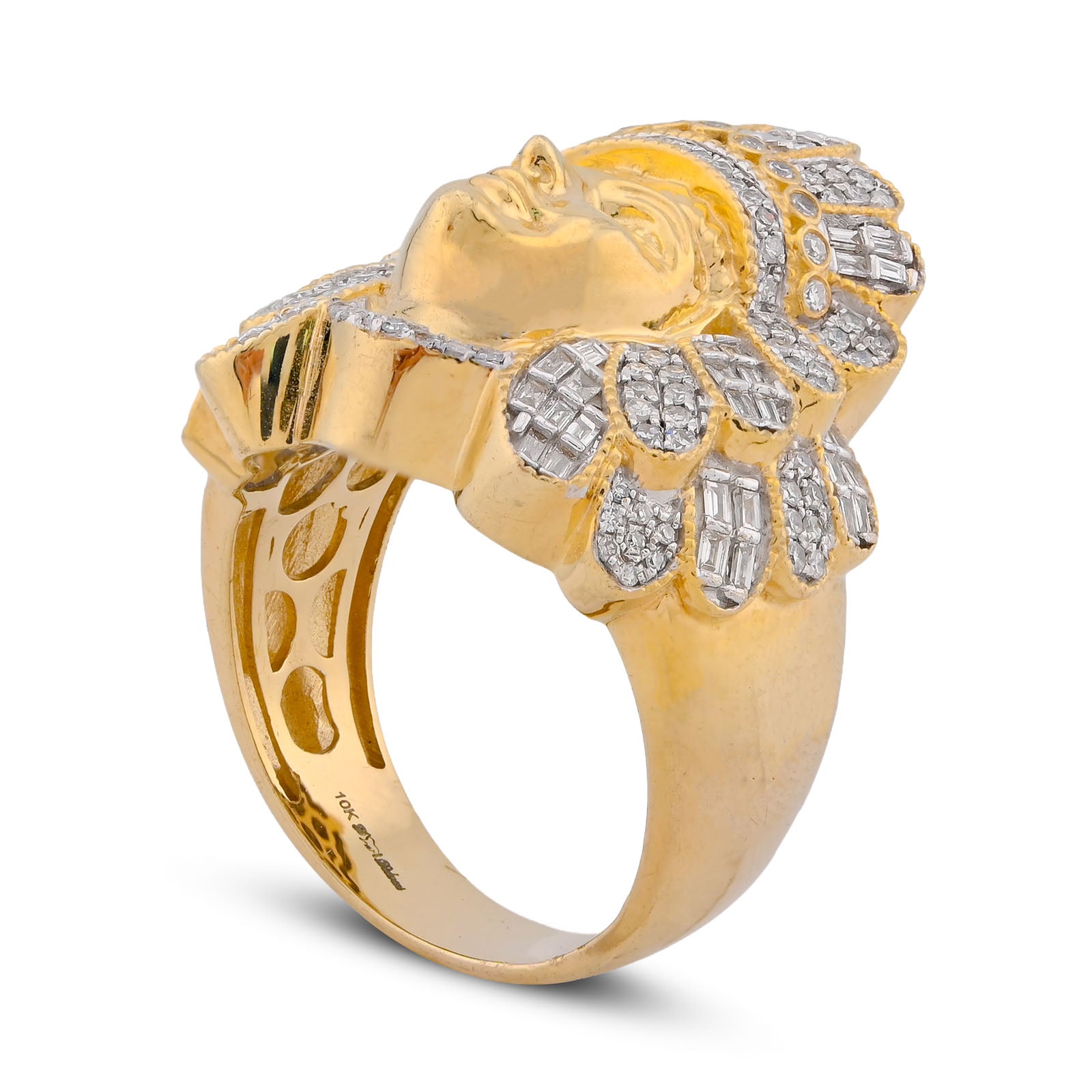 10K Yellow Gold 1.05CT Natural Diamond Indian Tribe Baguette Men Pinky Ring
