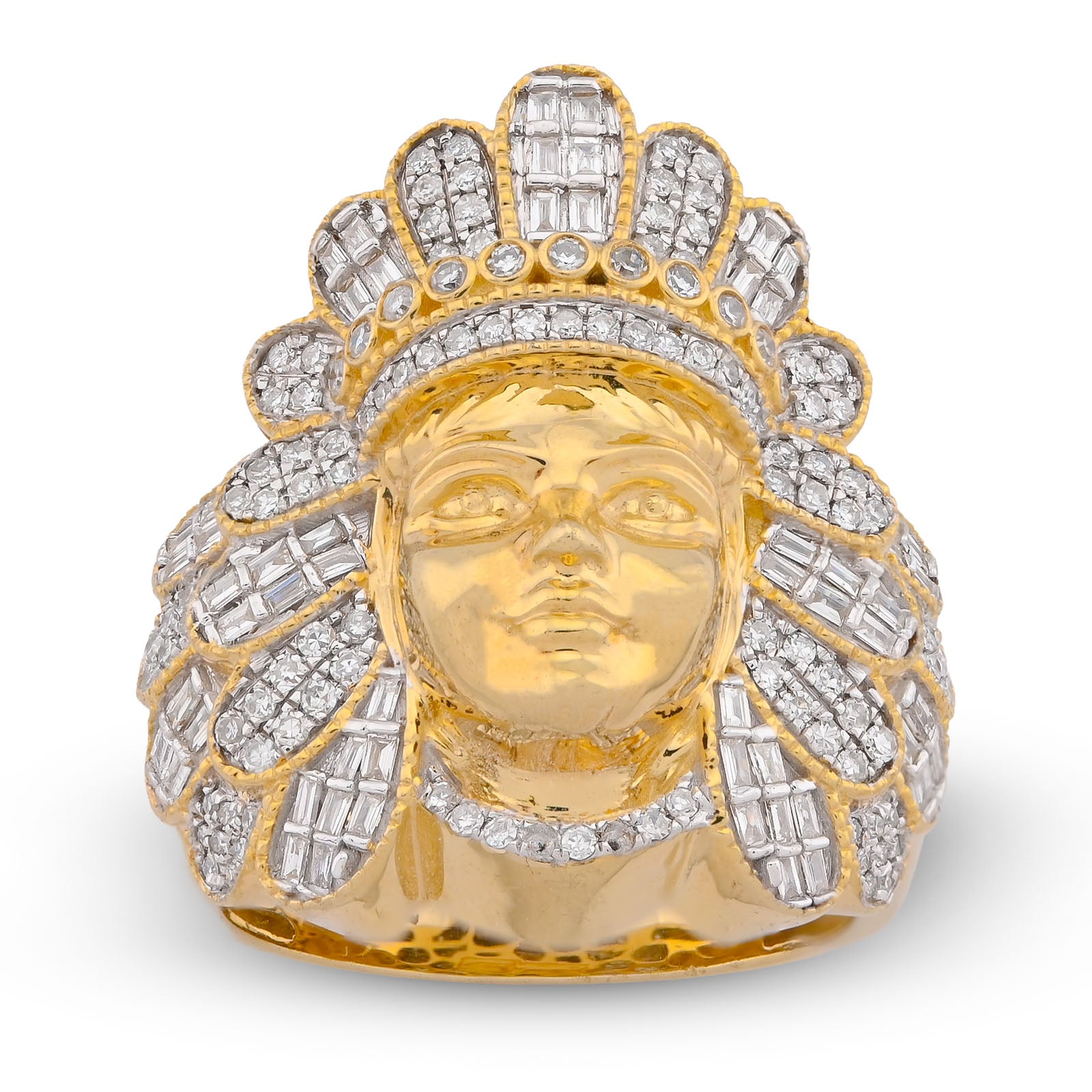 10K Yellow Gold 1.05CT Natural Diamond Indian Tribe Baguette Men Pinky Ring