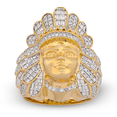 10K Yellow Gold 1.05CT Natural Diamond Indian Tribe Baguette Men Pinky Ring