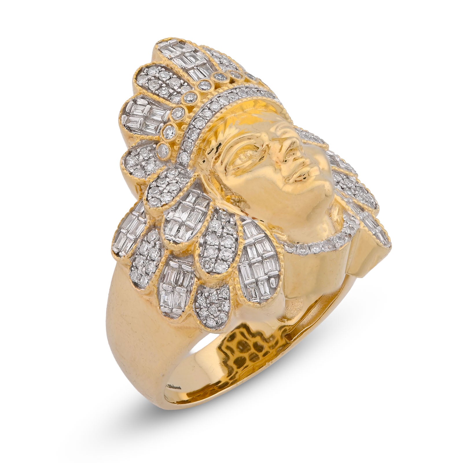 10K Yellow Gold 1.05CT Natural Diamond Indian Tribe Baguette Men Pinky Ring