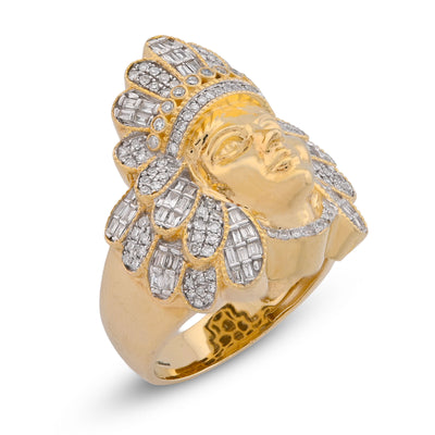 10K Yellow Gold 1.05CT Natural Diamond Indian Tribe Baguette Men Pinky Ring