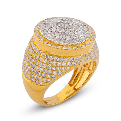 10K Yellow Gold 3.30CT Natural Diamond Round Halo Cluster Men Pinky Ring