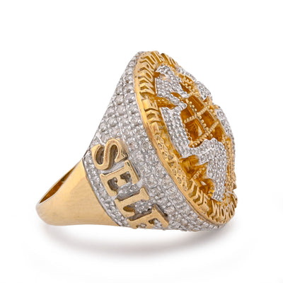 10K Yellow Gold "THE WORLD IS YOURS" 1.375CT Natural Diamond Men Ring