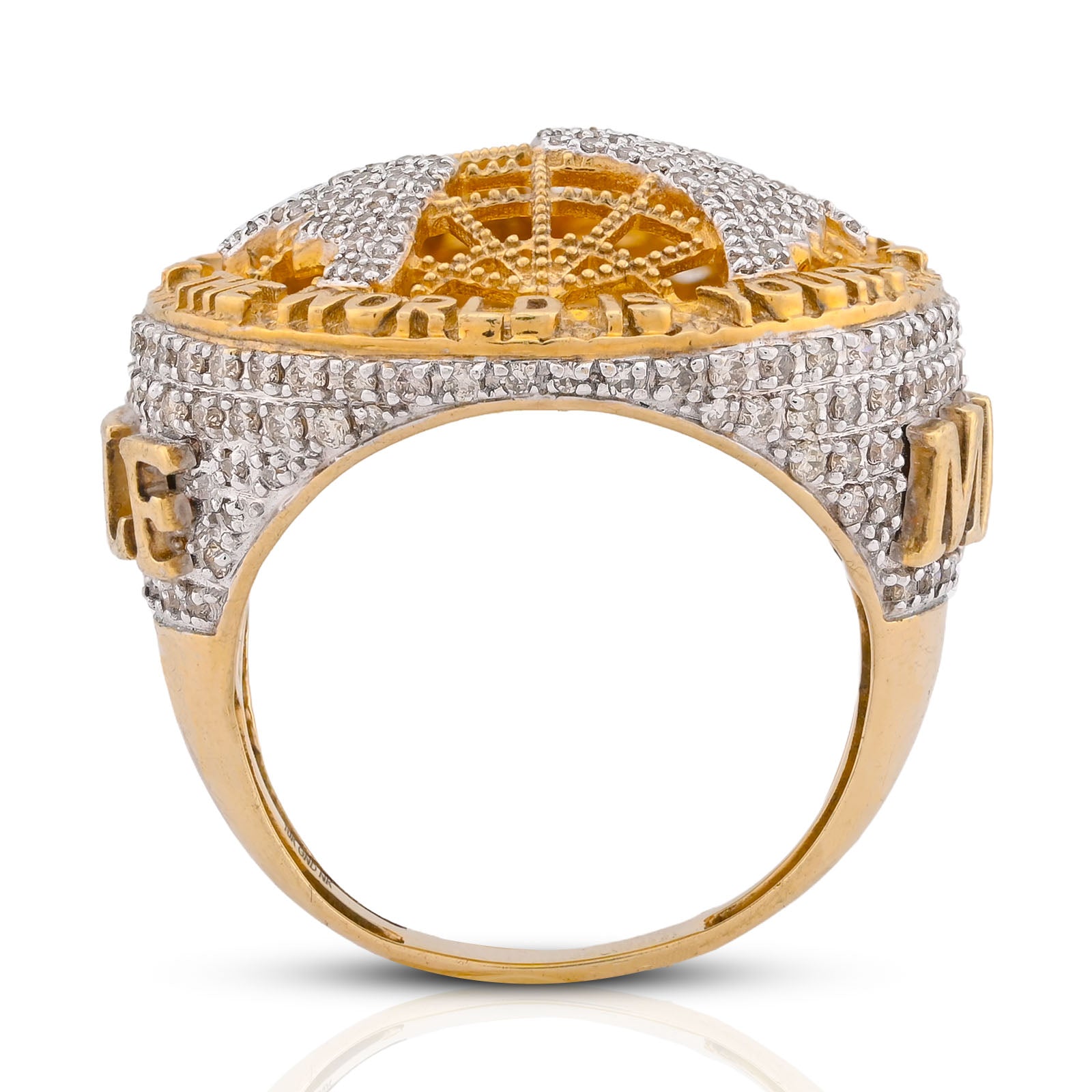 10K Yellow Gold "THE WORLD IS YOURS" 1.375CT Natural Diamond Men Ring