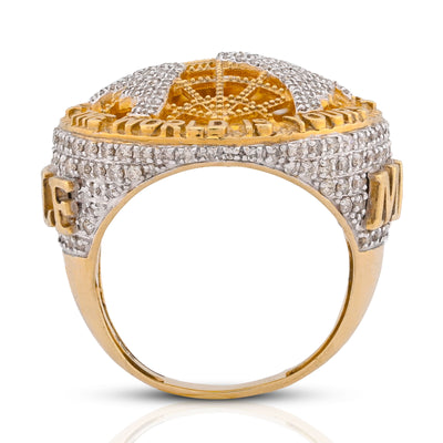 10K Yellow Gold "THE WORLD IS YOURS" 1.375CT Natural Diamond Men Ring