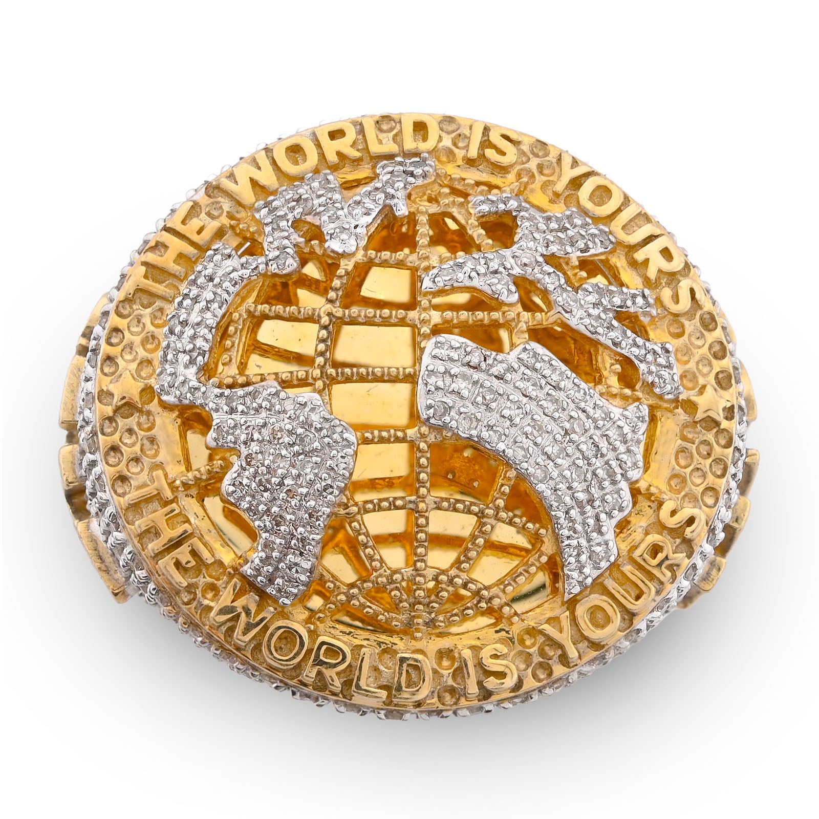 10K Yellow Gold "THE WORLD IS YOURS" 1.375CT Natural Diamond Men Ring
