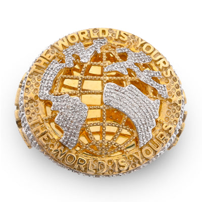 10K Yellow Gold "THE WORLD IS YOURS" 1.375CT Natural Diamond Men Ring